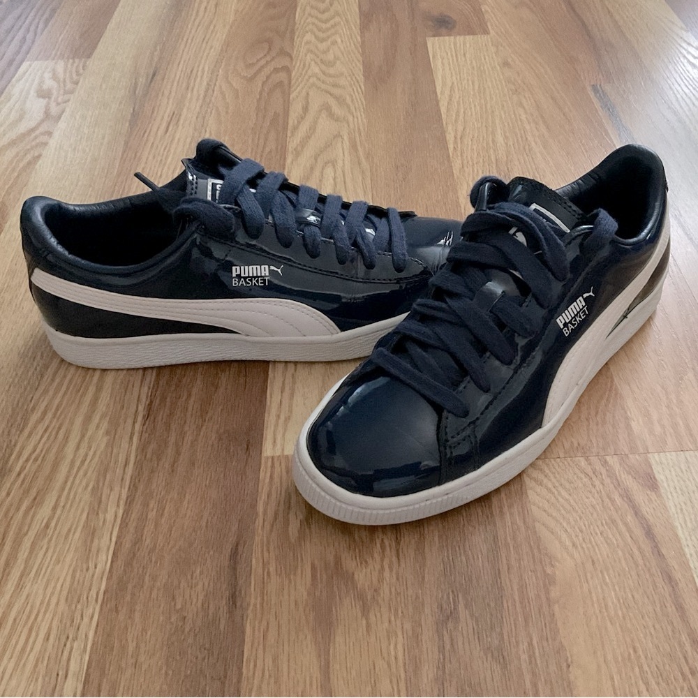 Patent Puma Navy and White Sneakers